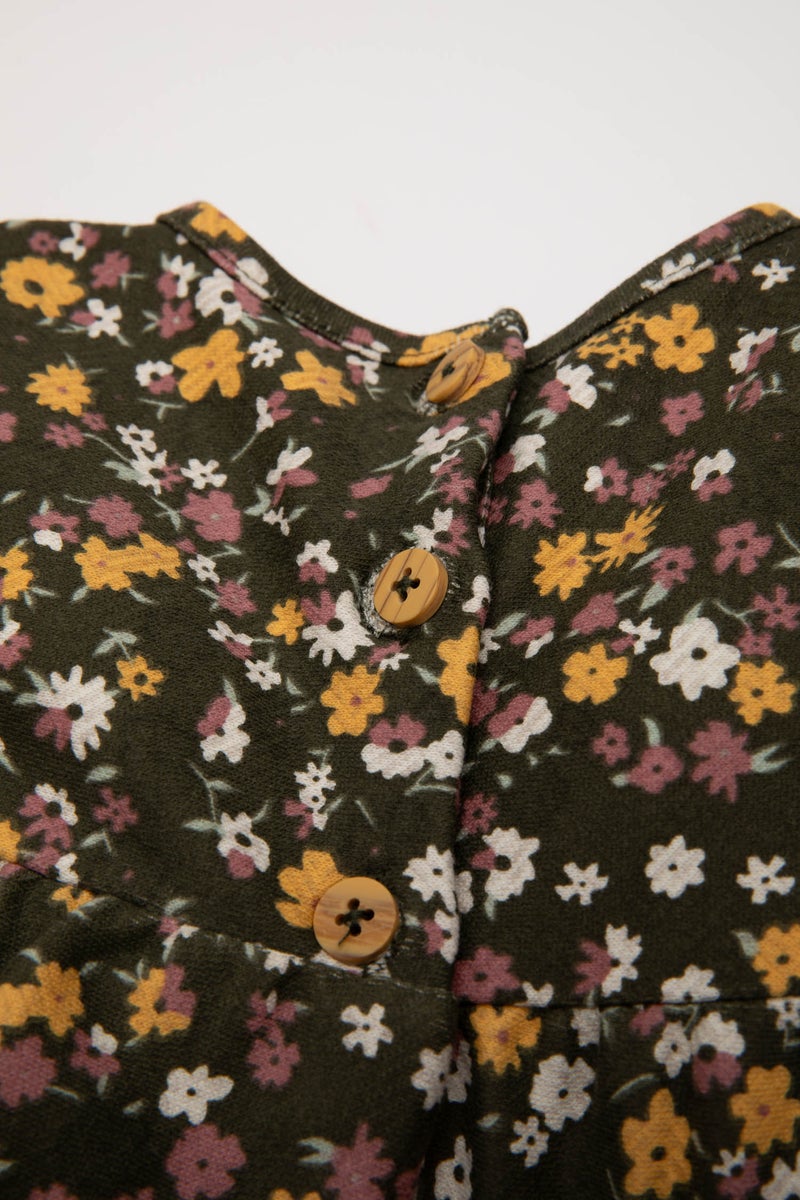 ديفاكتو فستان بيبي بناتي كم طويل منقوش بياقة مستديرة - Image 3